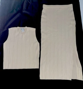 Rachel Zoe 2-teiliges Pullover Stretch Strick Set beige lang Bleistiftrock Größe Small - Bild 1 von 13