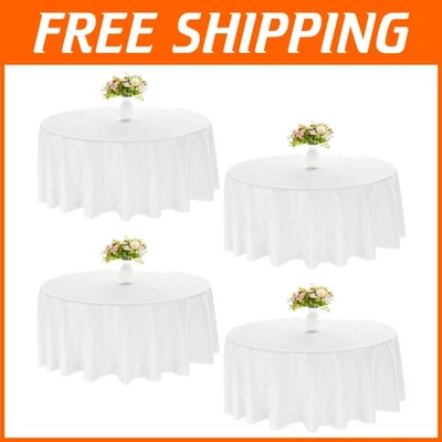 120" White Polyester Round Table Cloth - 4 Pack - Image 1 of 4