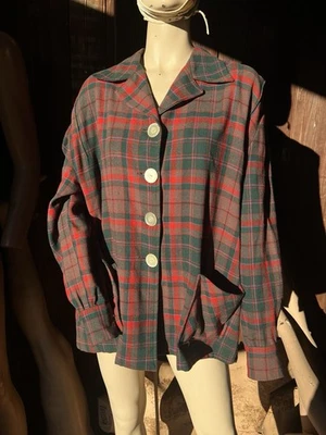 Chaqueta Woolrich Vintage Años 40 50 Cuadros Ligera Camisa Abotonada Bolsillos Verde Foto 1 de 4