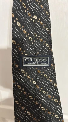 Guess USA American Classics 100% Silk Tie Black Gold Geometric Made in USA - Image 1 of 3
