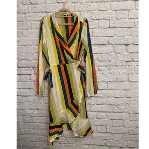 Fashion Nova gestreiftes Wickelkleid Langarm mehrfarbig Freizeit 3XL - Bild 1 von 8