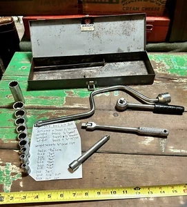Vintage WRIGHT 1/2" Tool Set w/ Metal Tool Box - Picture 1 of 8