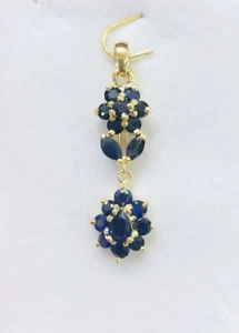 14k Solid Yellow Gold Dangle Flower Pendant Natural Sapphires 1.90GM - Picture 1 of 7