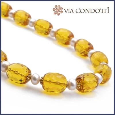 Collana in Quarzo Citrino e Perle girocollo da donna pietre dure e Argento 925 - Immagine 1 di 4