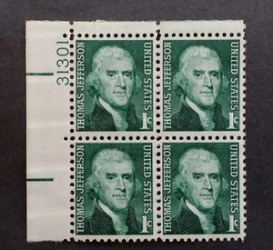COMO NUEVO 1968 BLOQUE DE PLACAS DE 4 SCOTT # 1278 JEFFERSON 1c 1 centavo sin montar o nunca montado verde - Imagen 1 de 1