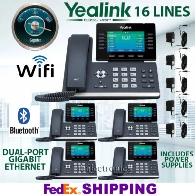 YEALINK SIP-T54W IP SIP WI-FI BLUETOOTH 16-LINE GIGABIT-5 PHONES+POWER SUPPLIES - Image 1 of 3