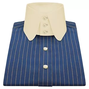 Camisa retro de 1930 estilo Peaky Blinders para hombre cuello alto a rayas azul real - Imagen 1 de 9