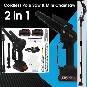 Electric Telescoping Pole Saw Adjustable Tree Trimmer Chainsaw 2in1 w/2* Battery - Picture 1 of 12