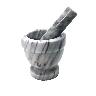 Vintage White Heavy Grey Marble Stone Mortar and Pestle 4”Tx4”W - Image 1 of 4
