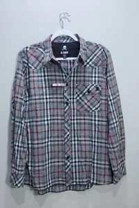 Decoded Shirt Men Medium Long Sleeve Brown Button Up Skull Logo Skater Check Top - Picture 1 of 11