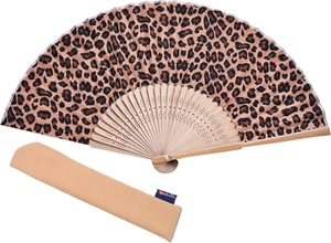 Hand Fan Bamboo Leopard Printed Folding Fan Cotton for Party Wedding Gift with F - Picture 1 of 12