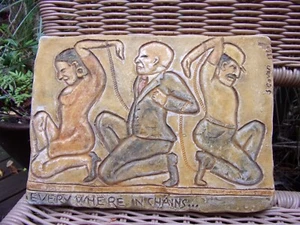 1970s Berkeley California artist rough clay TILE "Everywhere in Chains" Rousseau - Picture 1 of 9