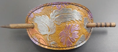 HANDMADE FLORAL HAIR STICK PIN BARRETTE leather ACCESSORY NEW faux alligator wow - Image 1 of 4