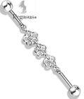 *NEW* - White Gold Crystal Chain Linked Flower Scaffold / Industrial Bar Barbell