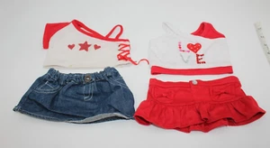 BUILD A BEAR Red White Cheerleader 2 Piece Outfit Shirt Skirt Lot Standard Size - Picture 1 of 7