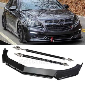 For Chevrolet Cruze 2011-2019 Gloss Front Bumper Lip Spoiler Splitter Strut Rods - Picture 1 of 9