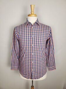 Chaps Stretch Orange & Blue Plaid Button Up Shirt Boys Size Large 14-16