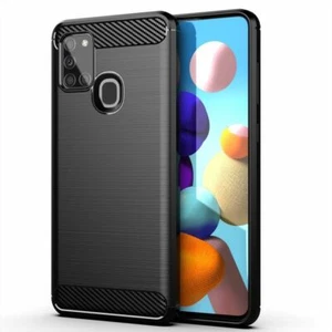 COVER per SAMSUNG GALAXY A21s CUSTODIA SILICONE CARBON LOOK NERO - Foto 1 di 5