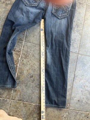 Pantalones de mezclilla remachados antiguos de los 90 para hombre 36x30 desgastados bolsillos bordados Y2K Foto 1 de 4