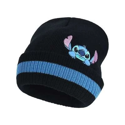 Disney Lilo and Stitch Gorro Negro Puños Hombres Mujeres Adultos Adolescentes Bordado Foto 1 de 4