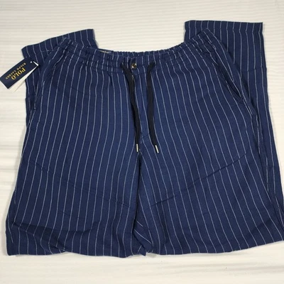 Polo Ralph Lauren Linen Blend Pinstriped Classic Pants Drawstring Medium $148 - Image 1 of 4