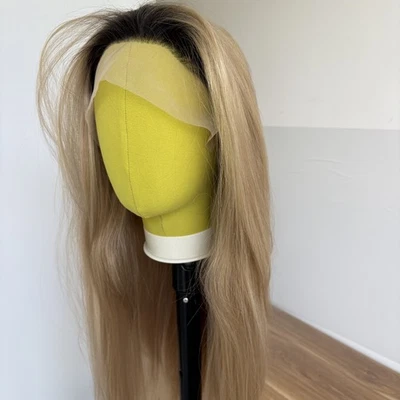 Ombre blonde Layered Lace Frontal Wigs Synthetic Hair Soft Long Straight - Image 1 of 4