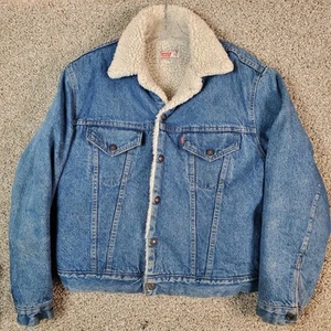 Vintage Levi's Sherpa Denim Jacket Trucker Sz 42L Blue USA Made Red Tab - Picture 1 of 12