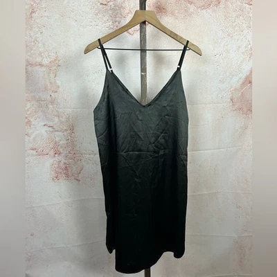 NWT LOVE J black satin v-neck slip dress size L date night whimsigoth lingerie - Image 1 of 4
