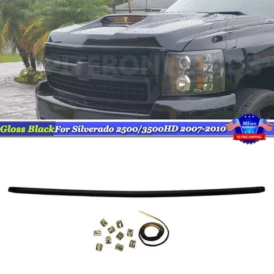 Grille Hood Molding Trim Glossy Black For Chevy Silverado 2500HD 3500 2007-2010 Foto 1 de 4