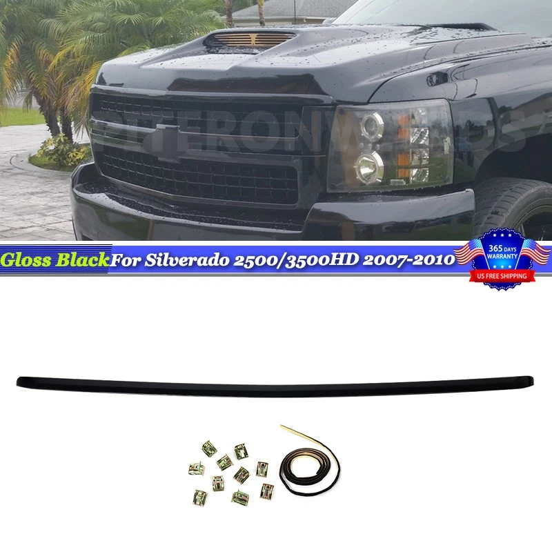 Grille Hood Molding Trim Glossy Black For Chevy Silverado 2500HD 3500 2007-2010 Foto 1 de 4