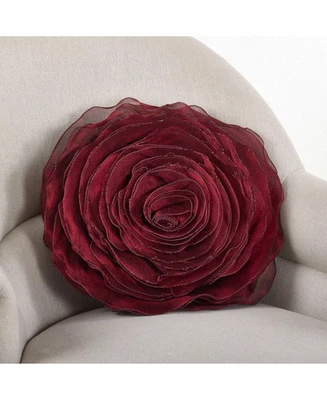 SARO LIFESTYLE Rose Decorative Pillow 16" Round Burgundy - Image 1 of 4