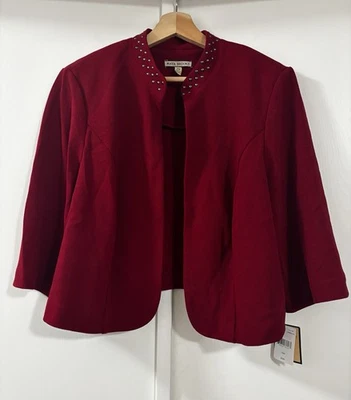Blazer MAYA BROOKE Nuevo Rojo Rubí Cuello Estrás Manga 3/4 TALLA 18W NUEVO CON ETIQUETAS Foto 1 de 4
