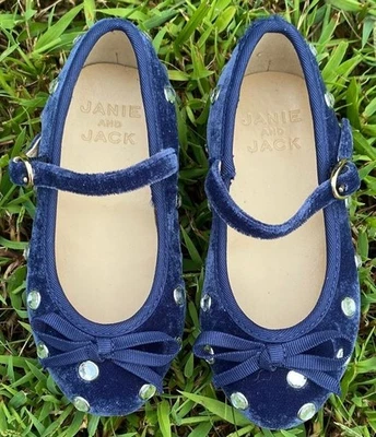 Zapatos planos de ballet de terciopelo con joyas Janie and Jack para niñas pequeñas talla 3 lazo azul Foto 1 de 4