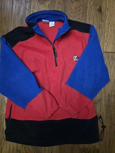 Sudadera Pullover Vintage Años 90 Jerzees Rojo y Azul Cuarto Cremallera Polar Talla MED  - Imagen 1 de 4