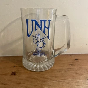 Vintage University of New Hampshire Glass Beer Stein Mug UNH Wildcats Mascot - Picture 1 of 5