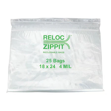 Reloc Zippit 4R1824 Reclosable Poly Bag Zip Seal Pk250