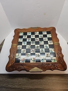 Juego de tablero de ajedrez chino asiático vintage azulejos tallados a mano cofre plegable - Imagen 1 de 24