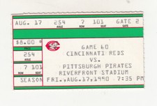 CINCINNATI REDS vs Pittsburgh Pirates 8/17/90 Ticket Barry Bonds 2 Stolen Bases