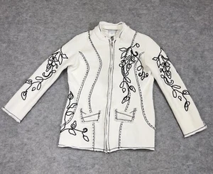 Alberto Makali Jacket Womens M Off White Floral Crop Zip Up Artsy Boho Cardigan - Picture 1 of 18