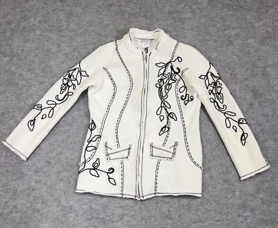Chaqueta Alberto Makali Mujer M Off White Floral Recortada Cremallera Artística Boho Cárdigan Foto 1 de 4