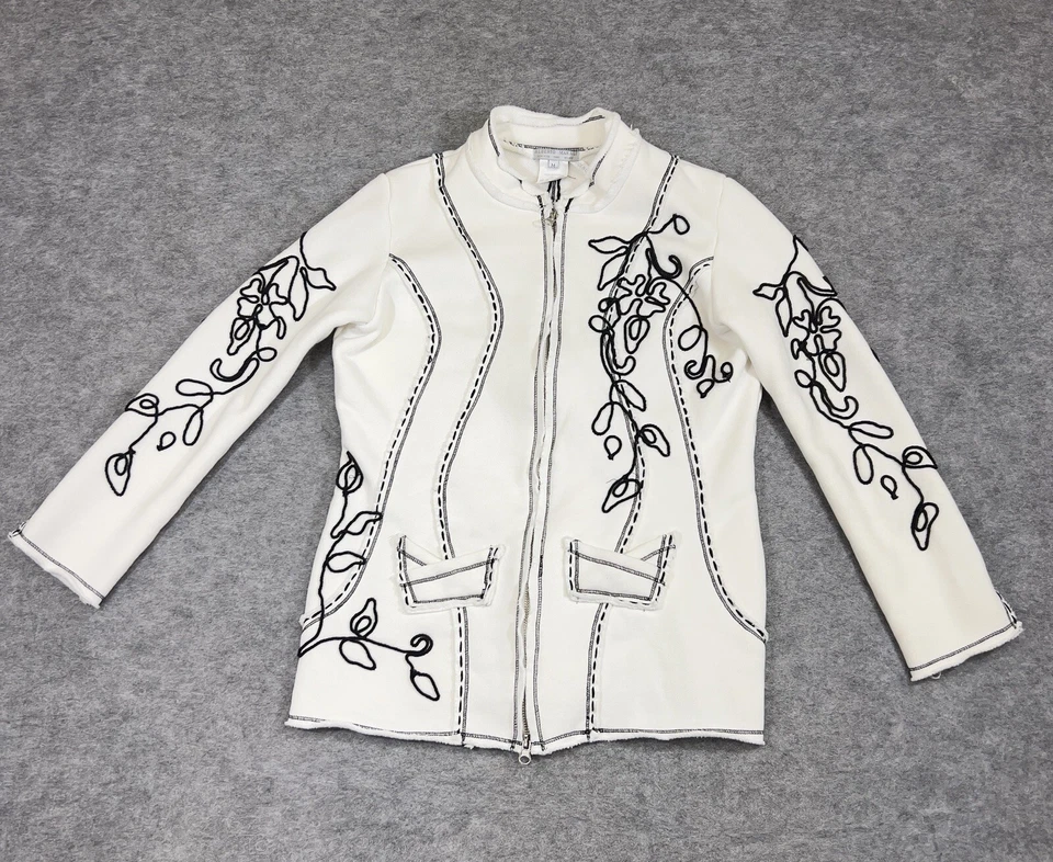 Chaqueta Alberto Makali Mujer M Off White Floral Recortada Cremallera Artística Boho Cárdigan Foto 1 de 4