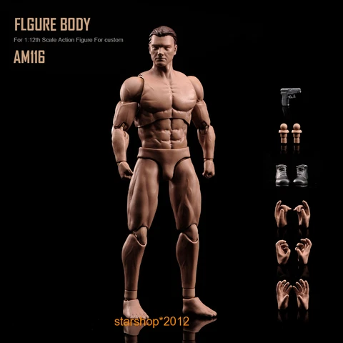 ANT 1/12 Male Flexible Strong Muscular Body Head Sculpt Gun Shoes Fit 6in Figure Cover