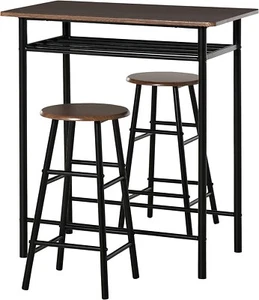 Industrial Breakfast Bar Set 3 Pcs Rustic Brown Kitchen Table High Round Chairs - Picture 1 of 8