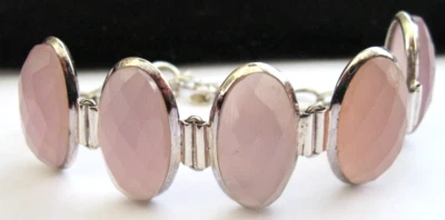 Pulsera de cuarzo rosa genuino de plata de ley 925 con sello vendedor del Reino Unido, 30,13 g Foto 1 de 4