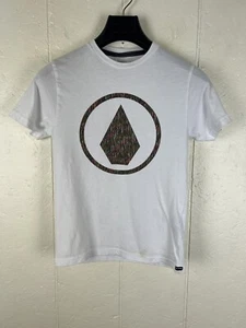 Volcom Shirt Boy's Medium White Graphic Logo Crew Neck Short Sleeve Stretch - Picture 1 of 12