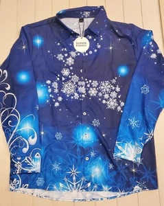 Summer Everest Men's Button Front Long Sleeve Shirt Size M NWT Blue Snowflake - Picture 1 of 10