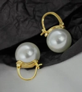 Huge AAA 16mm White South Sea Round Shell Pearl Earrings Nice Earrings 14k Gold - Picture 1 of 5