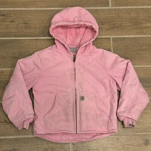 Pink Carhartt Duck Canvas Girls Sherpa Lined Coat Jacket Youth Size XS (6) - Picture 1 of 13