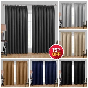 Thick Thermal Blackout Curtains Ready Made Pair Pencil Pleat Curtain Tiebacks - Picture 1 of 37