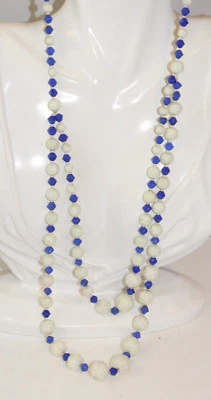 Collier Multi Rangée En Verre Pressé Blanc Bleu À 2 Niveaux Convertible 5L 3 - Photo 1/3